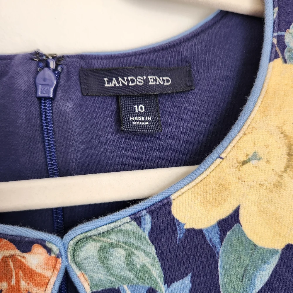 Lands' End Vintage Floral Navy Blue Keyhole Dress Sleeveless Knee Length Size 10 - Picture 2 of 11